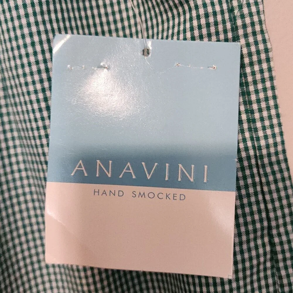 Anavini pants boys 3 green gingham lightweight cotton elastic waist New